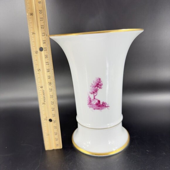 1975 Hochst German Vase Magenta House Church with Gold Trim Germany Porcelain - Picture 6 of 16